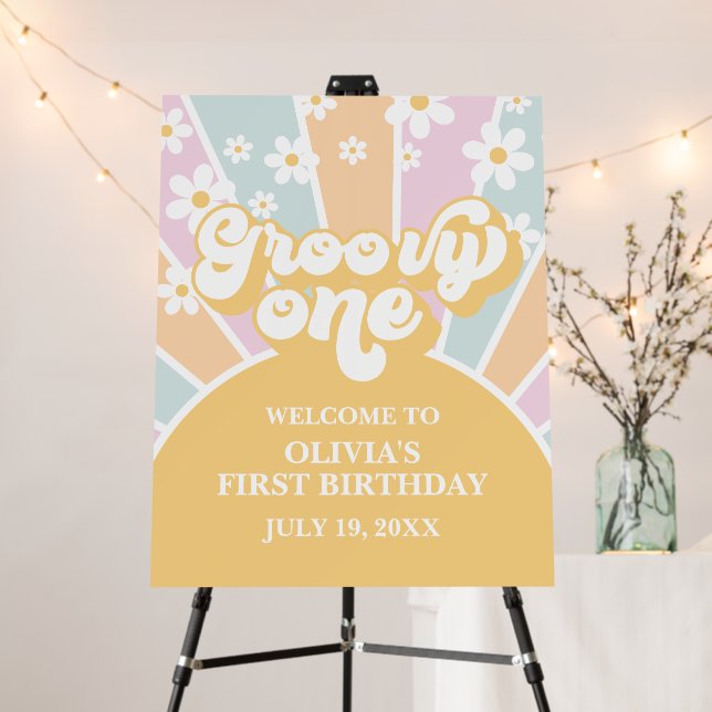 Groovy One Pastel Retro Sunshine daisy boho floral Foam Board (In Situ (Stand))