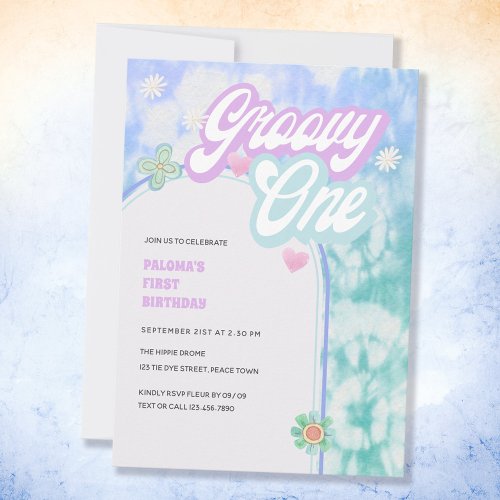 Groovy One Pastel Tie Dye 1st Birthday Party Invit Invitation