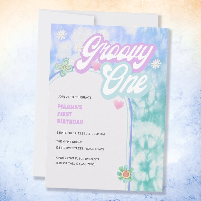 Groovy One Pastel Tie Dye 1st Birthday Party Invit Invitation (Creator Uploaded)