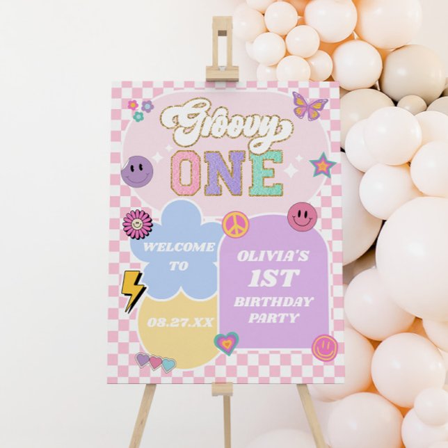 Groovy One Patch 1st Birthday Party Welcome Sign (Creator Uploaded)
