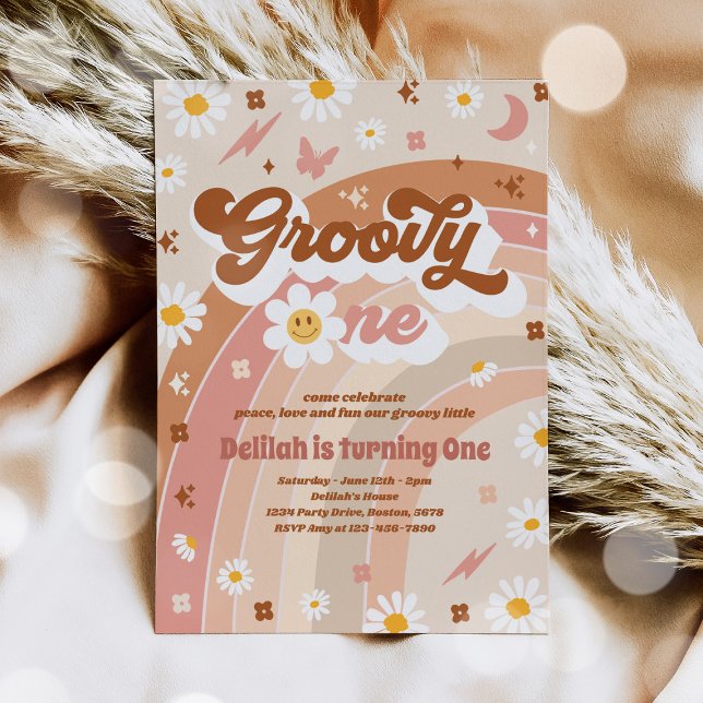 Groovy One Peace Love Party Rainbow Birthday Party Invitation (Creator Uploaded)