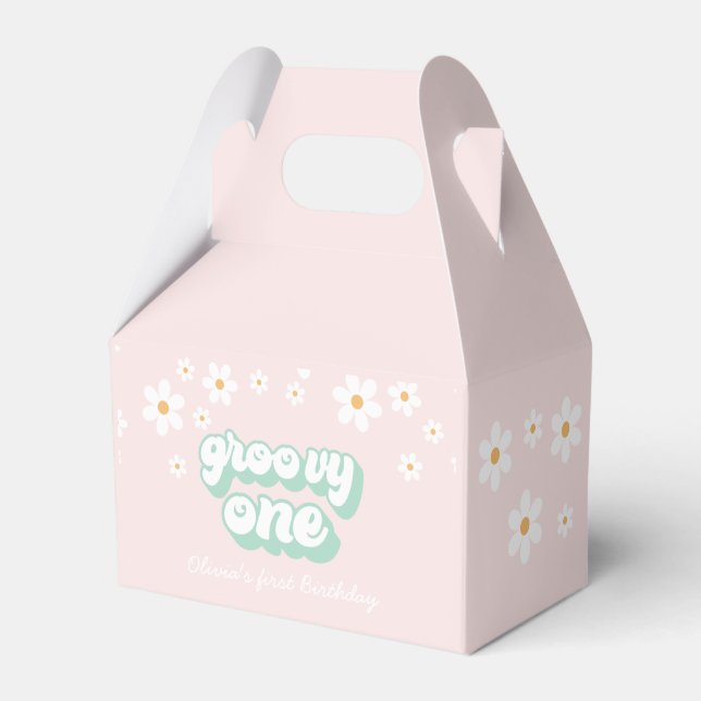 Groovy One Pink Daisy Favor Box (Front Side)