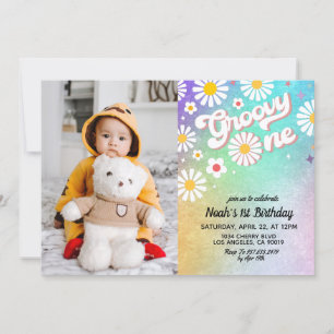 Groovy One Portrait 1st Birthday Invitation