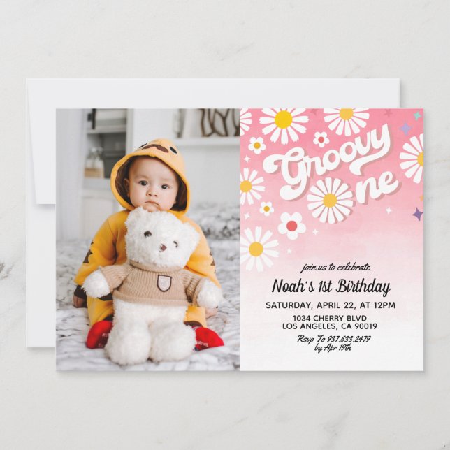 Groovy One Portrait 1st Birthday Invitation (Front)