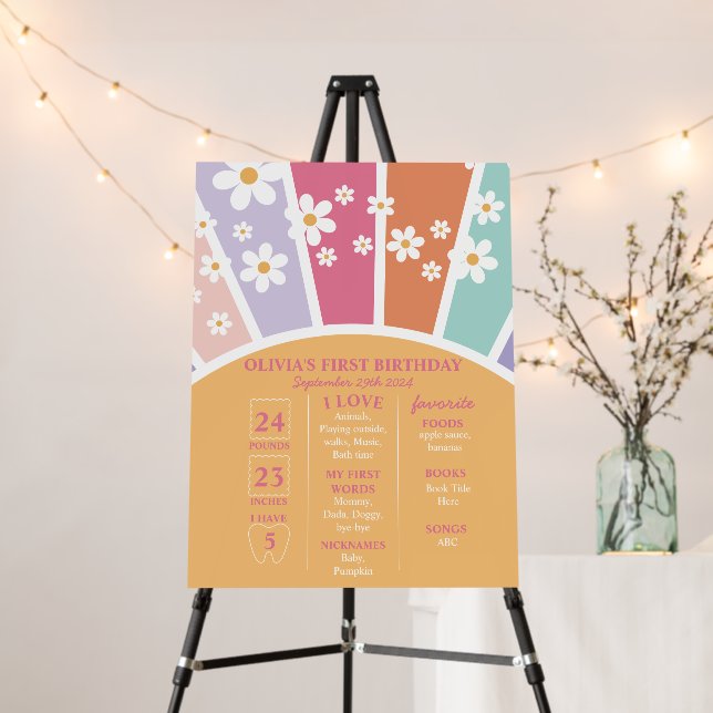 Groovy One rainbow First Birthday Milestone Foam Board (In Situ (Stand))