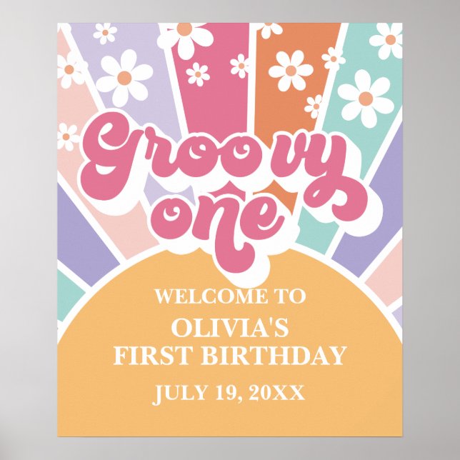 Groovy One Rainbow Sunshine daisy Poster (Front)