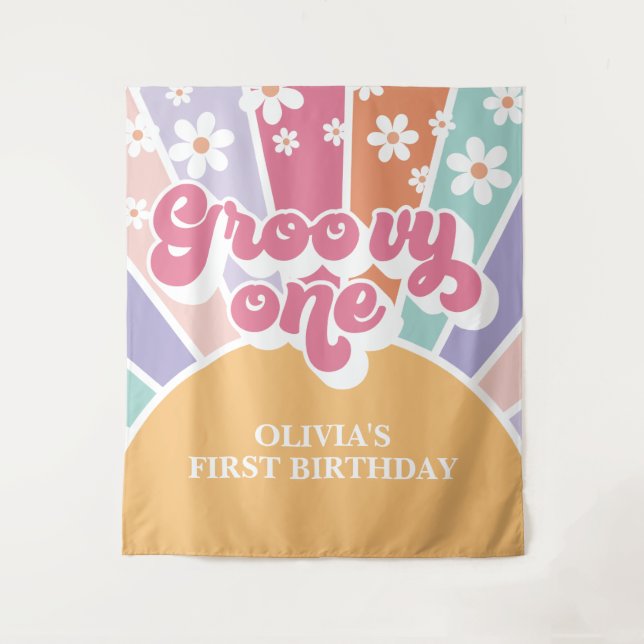 Groovy One Rainbow Sunshine daisy Tapestry (Front)