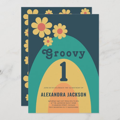 Groovy One Retro 1st Birthday Party Invitation