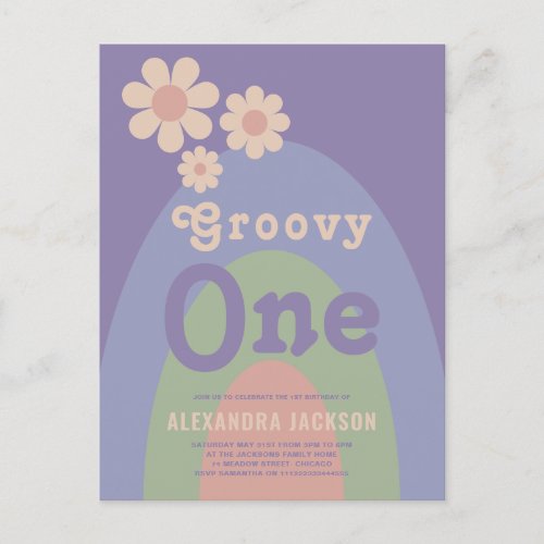 Groovy One Retro 1st Birthday Party Invitation Postcard