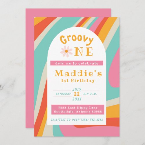 Groovy One Retro 60s Floral First Birthday Invitation