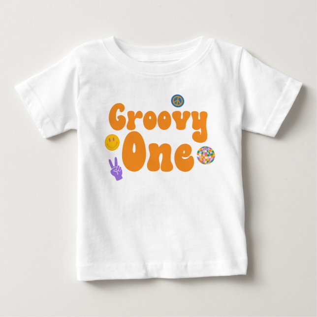 Groovy One Retro 70's 1st Birthday Orange  Baby T-Shirt (Front)