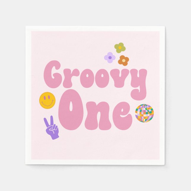 Groovy One Retro 70's 1st First Birthday Napkins (Front)
