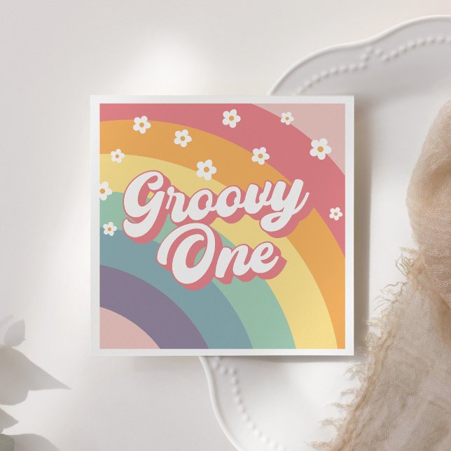 Groovy One Retro 70s Rainbow Daisy 1st Birthday  Napkins (Creator Uploaded)