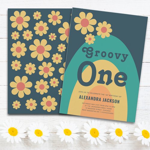 Groovy One Retro Boho 1st Birthday Party Invitation