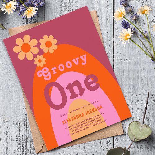 Groovy One Retro Boho 1st Birthday Party Invitation Postcard