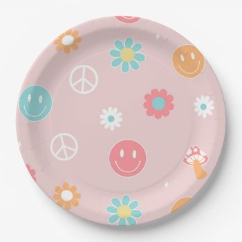 Groovy One Retro Boho Birthday Party Paper Plates by SugarPlumPaperie at Zazzle