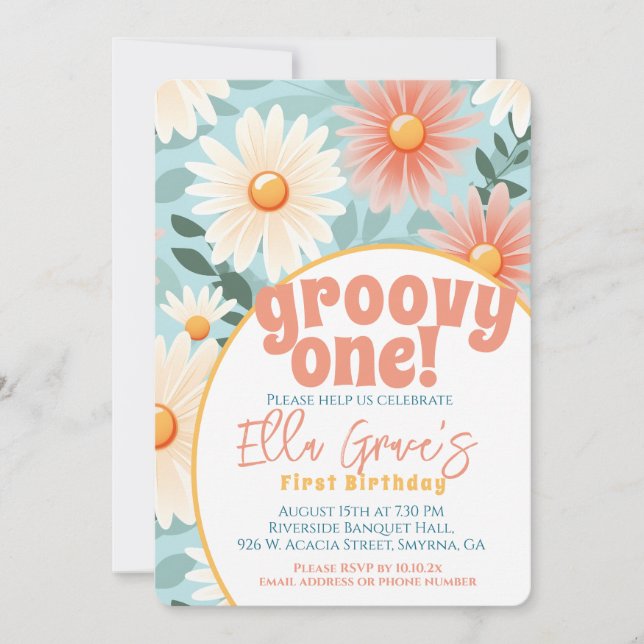 Groovy One Retro Boho Flower First Birthday Invitation (Front)