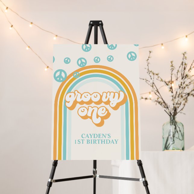 Groovy One Retro Boy 1st Birthday Welcome Foam Board (In Situ (Stand))