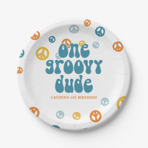 Groovy One Retro Boy birthday Paper Plates