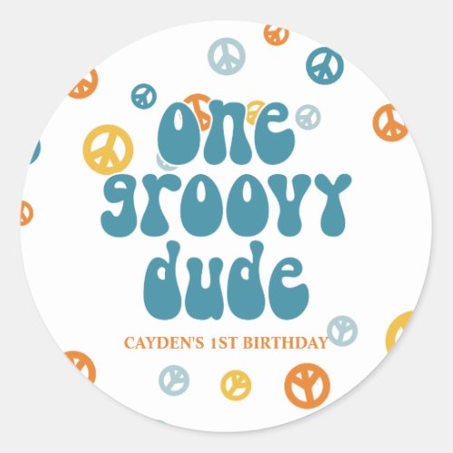 Groovy One Retro Boy birthday Paper Plates Classic Classic Round Sticker