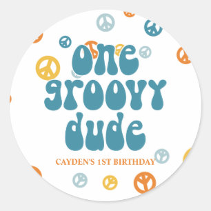 Groovy One Retro Boy birthday Paper Plates Classic Classic Round Sticker