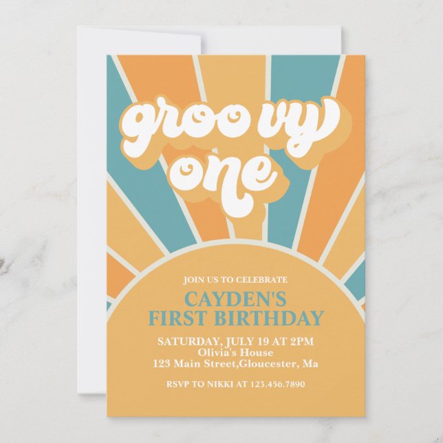 Groovy One Retro Boy First Birthday Invitation (Front)