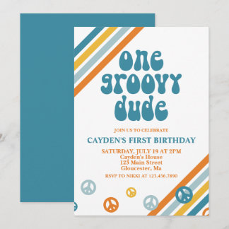 Groovy One Retro Boy First Birthday Invitation
