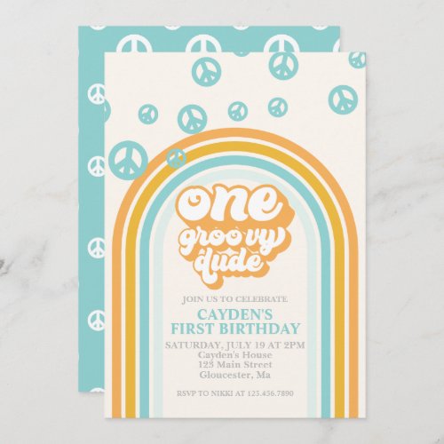 Groovy One Retro Boy First Birthday Invitation