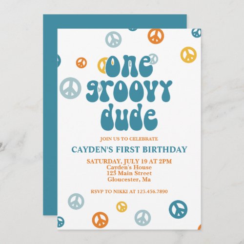 Groovy One Retro Boy First Birthday Invitation