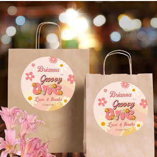 Groovy one retro daisy 1st birthday favor classic round sticker