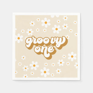 Groovy One Retro Daisy 1st Birthday Napkins