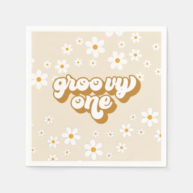Groovy One Retro Daisy 1st Birthday Napkins (Front)