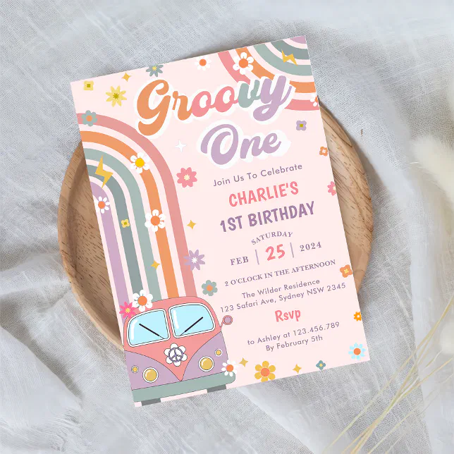 Groovy One Retro Daisy 1st Birthday Party Invitation | Zazzle