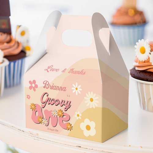 Groovy one retro daisy 1st birthday printed favor boxes