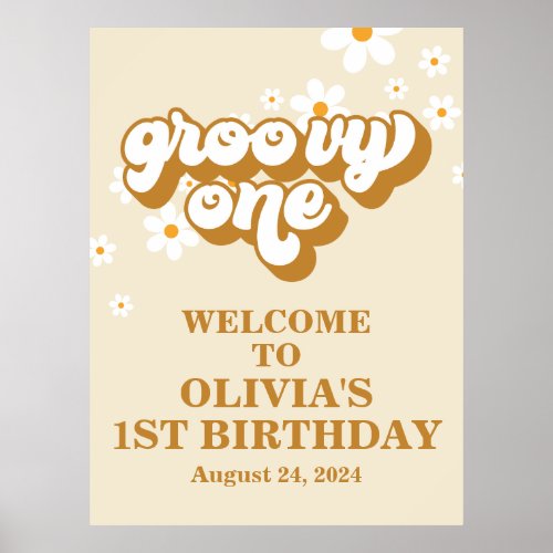 Groovy One Retro Daisy 1st Birthday Welcome Poster