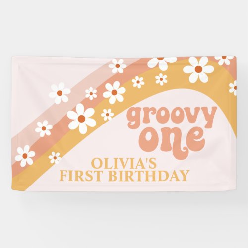 Groovy One Retro Daisy Birthday Banner