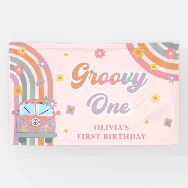  Groovy One Retro Daisy Birthday Party Banner (Horizontal)