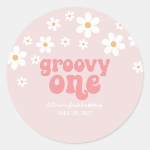 Groovy One Retro daisy boho floral first birthday Classic Round Sticker