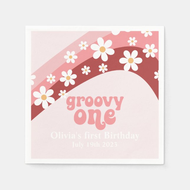 Groovy One Retro daisy boho floral first birthday Napkins (Front)