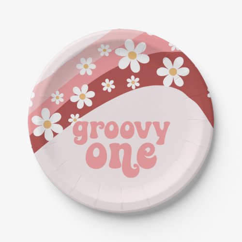 Groovy One Retro daisy boho floral first birthday Paper Plates