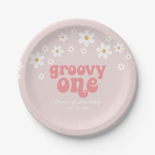 Groovy One Retro daisy boho floral first birthday Paper Plates