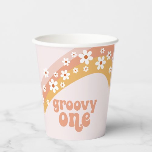 Groovy One Retro Daisy Boho Rainbow Paper Cups