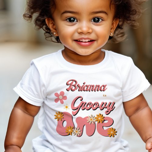 Groovy one retro daisy first birthday party baby T_Shirt
