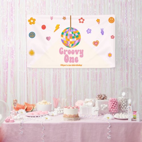 Groovy One Retro Disco Ball 1st Birthday Party Banner
