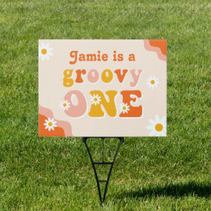 Groovy One Retro First Birthday Yard Sign