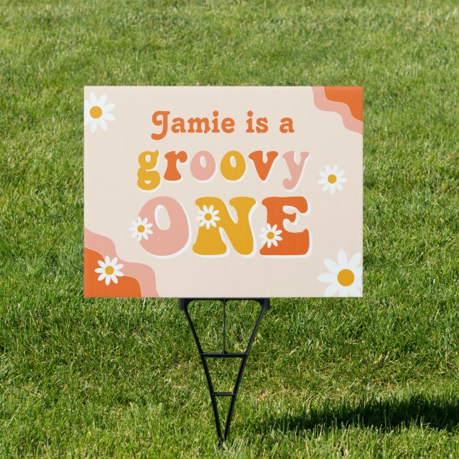 Groovy One Retro First Birthday Yard Sign (Insitu)