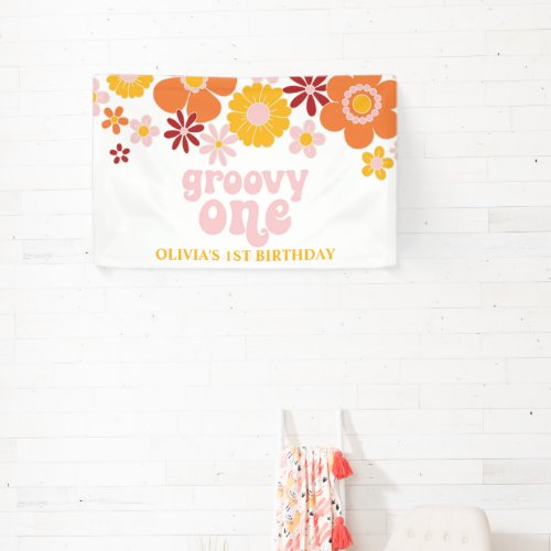 Groovy One Retro Floral Birthday Banner