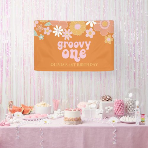 Groovy One Retro Floral Birthday Banner