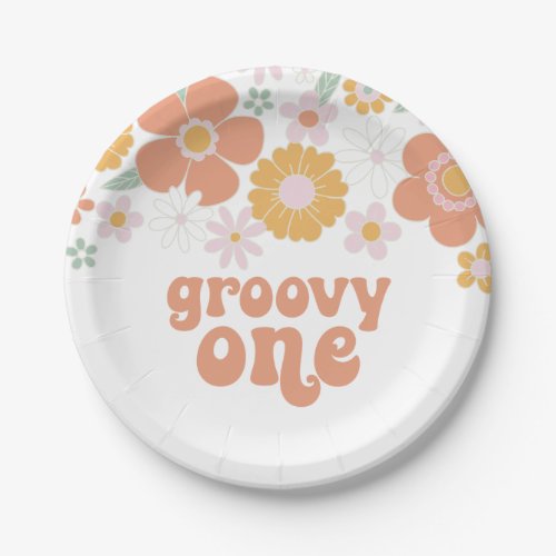 Groovy One Retro Floral birthday Paper Plates