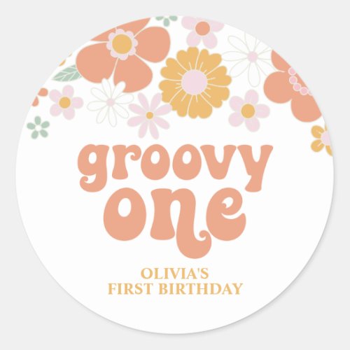 Groovy One Retro Floral first birthday Classic Rou Classic Round Sticker